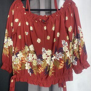 Zenobia – Strap/Off Shoulder Blouse – Burnt Orange Terracotta – Plus size 2x